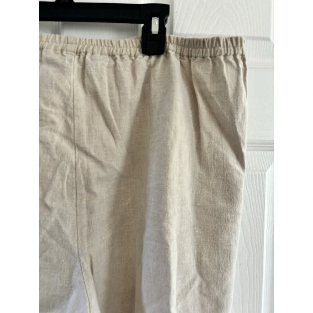 San Simeon Womens Size 10 Linen Blend Beige Wide‎ Leg Pants Pleated Drawstring